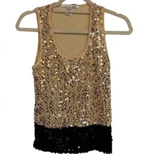 Ellison Ladies Sequined Embellishments Gold Black Sleeveless Top Size Small EUC